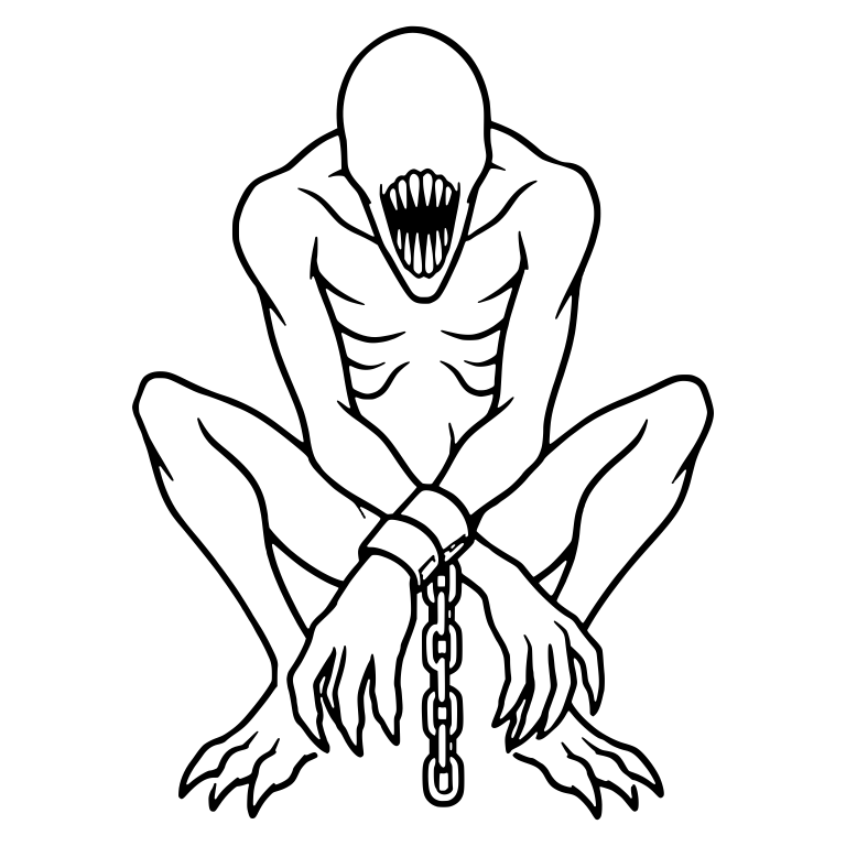 Chained Toothy Monster Squatting — free fantasy-creature SVG cut file
