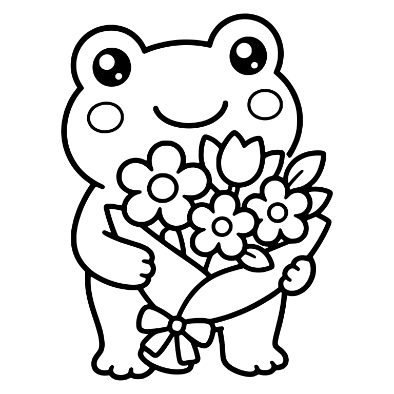 Florist Frog Hugging Big Flower Bouquet With Ribbon Bow — free animal SVG cut file