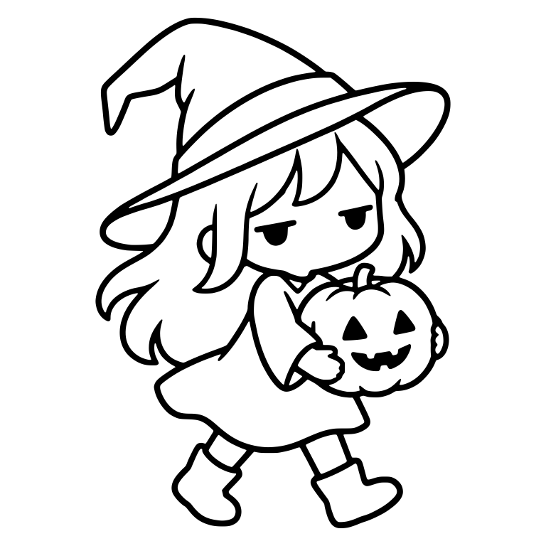 Bored Witch Walking With Pumpkin Tucked Under Arm — free characters SVG cut file