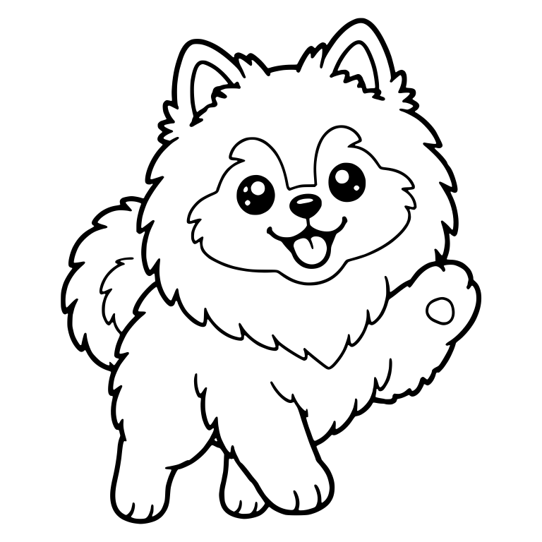 Waving Pomeranian Raising One Paw With Tongue Out — free animal SVG cut file