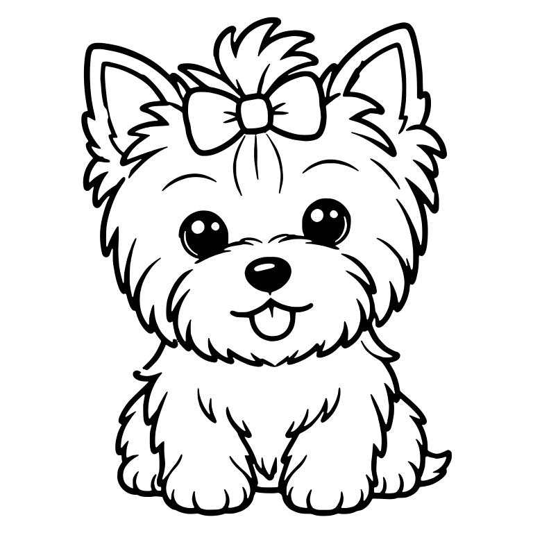 Sitting Yorkie With Bow, Tongue Out and Visible Tail — free animal SVG cut file