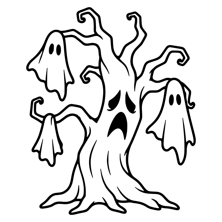 Sad Tree with Curled Branches and Hanging Ghost Sheets — free floral SVG cut file