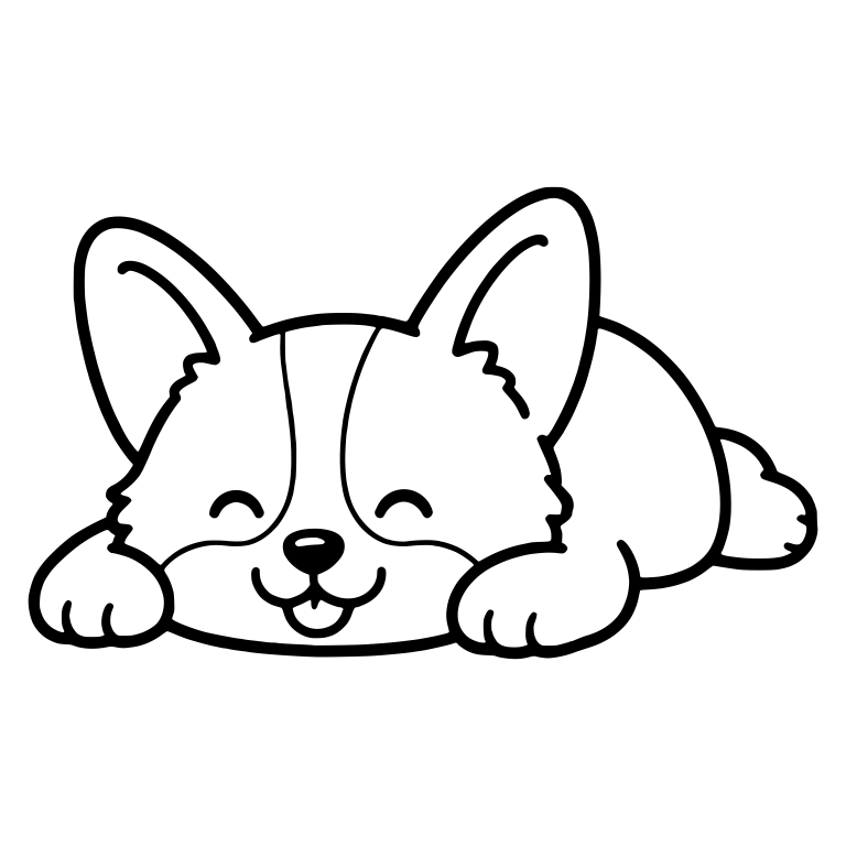 Happy Corgi Puppy Lying Flat With Paws Forward — free animal SVG cut file
