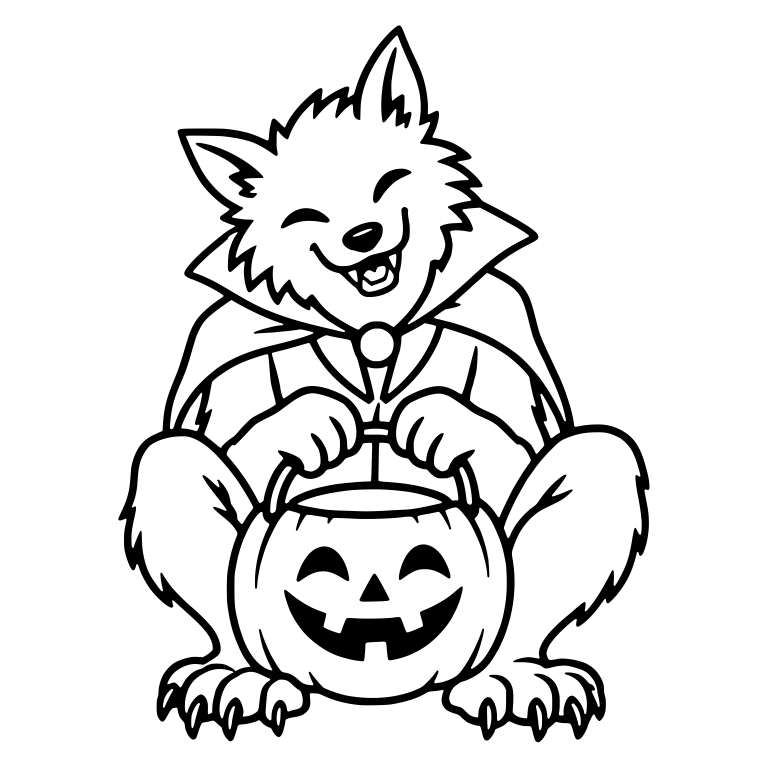 Laughing Werewolf Sitting with a Smiling Pumpkin Pail — free fantasy-creature SVG cut file
