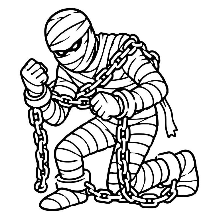 Kneeling Chained Mummy With Clenched Fists — free fantasy-creature SVG cut file