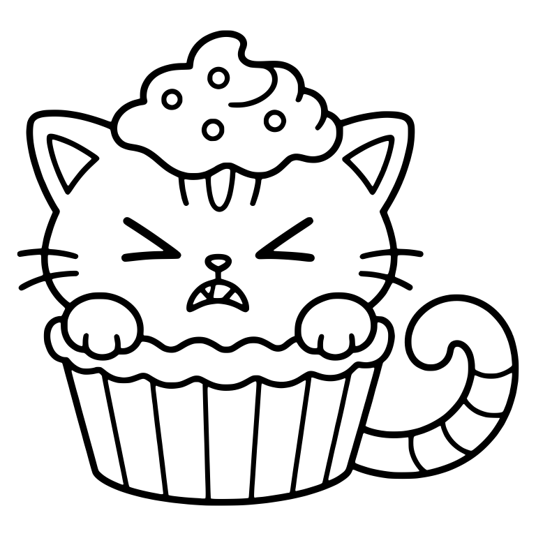 Furious Cupcake Kitten with Fangs and Striped Tail — free animal SVG cut file