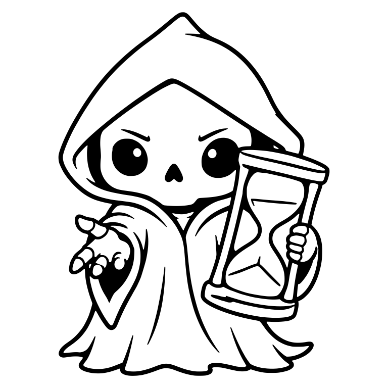 Scowling Grim Reaper with Hourglass and One Open Hand — free characters SVG cut file