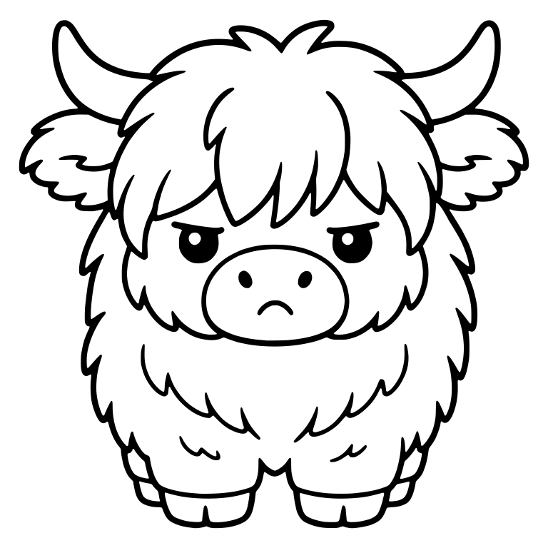 Moody Fluffy Highland Cow With Long Horns And Bangs — free animal SVG cut file