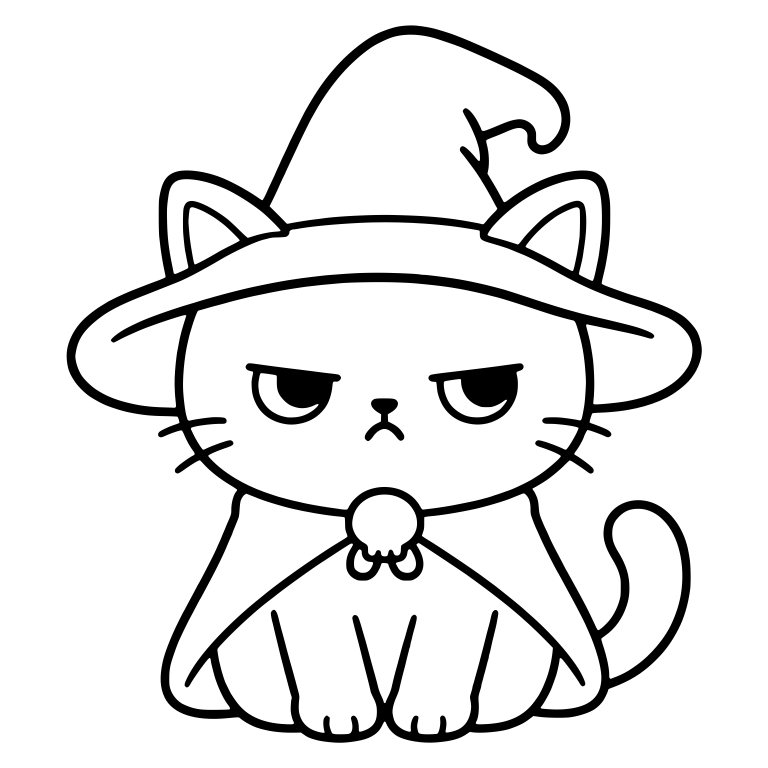 Grumpy Witch Kitten Sitting In Cape With Brooch — free animal SVG cut file