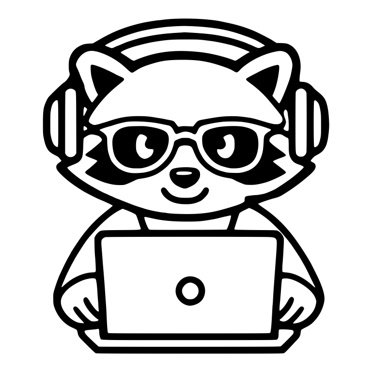 Raccoon With Headphones And Glasses Typing On A Laptop — free animal SVG cut file