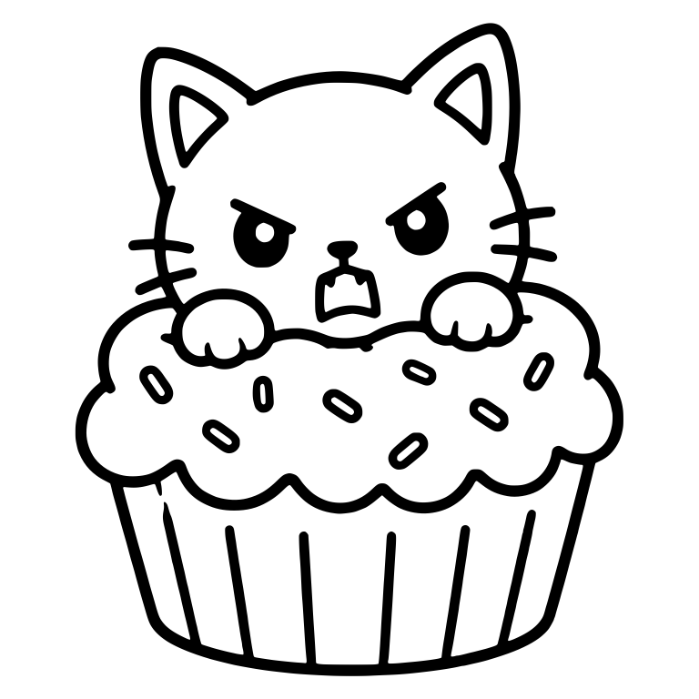 Snarling Kitten Peeking Over Sprinkle Cupcake — free animal SVG cut file