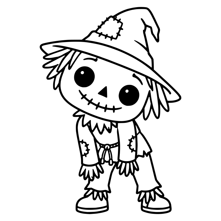 Leaning Scarecrow With Patched Pointed Hat and Rope Belt — free characters SVG cut file