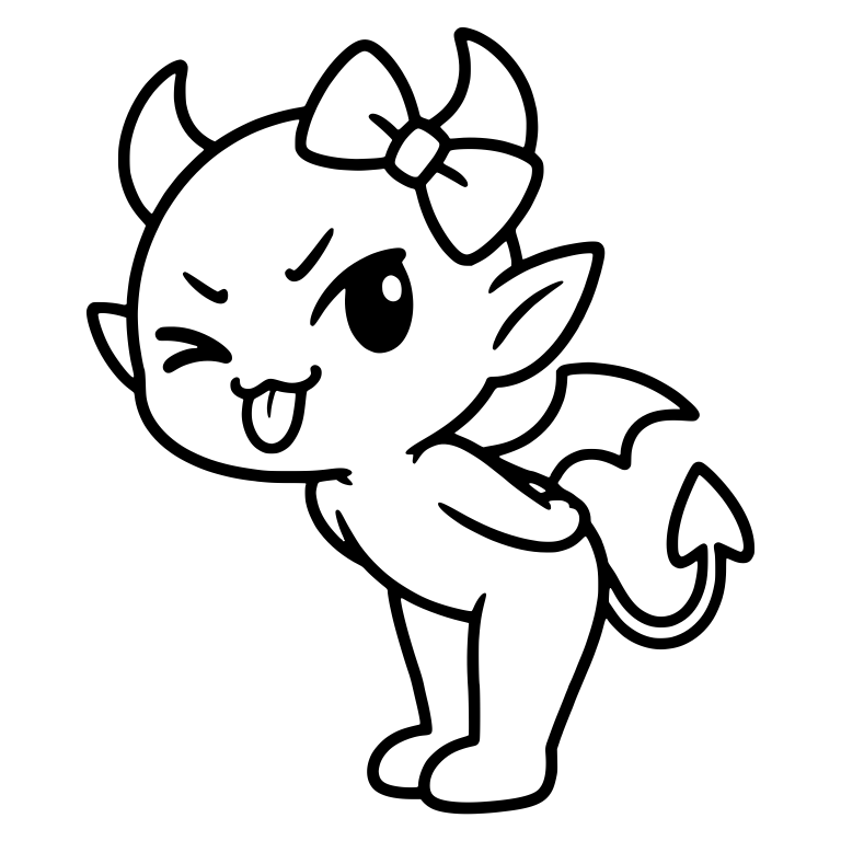 Winking Demon With Hair Bow and Tongue Out — free fantasy-creature SVG cut file