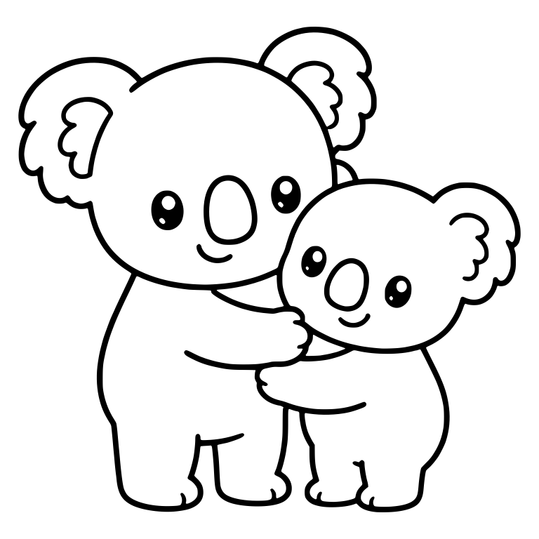 Two Standing Koalas in a Side Hug with Sparkly Eyes — free animal SVG cut file