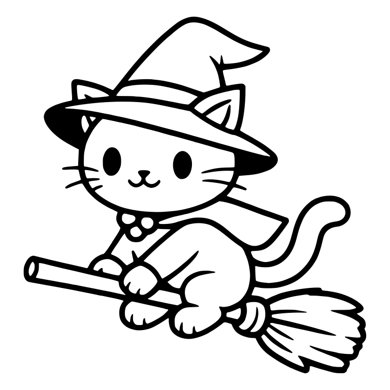 Cat in Witch Hat Flying on Broomstick — free animal SVG cut file