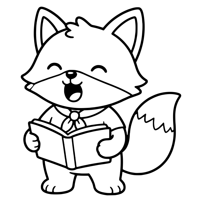 Singing Fox Holding Open Book with Neckerchief — free animal SVG cut file