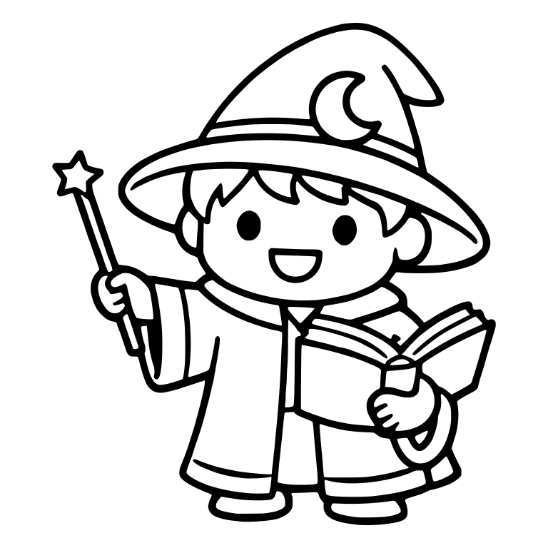 Young Wizard with Star Wand and Crescent Moon Hat — free characters SVG cut file