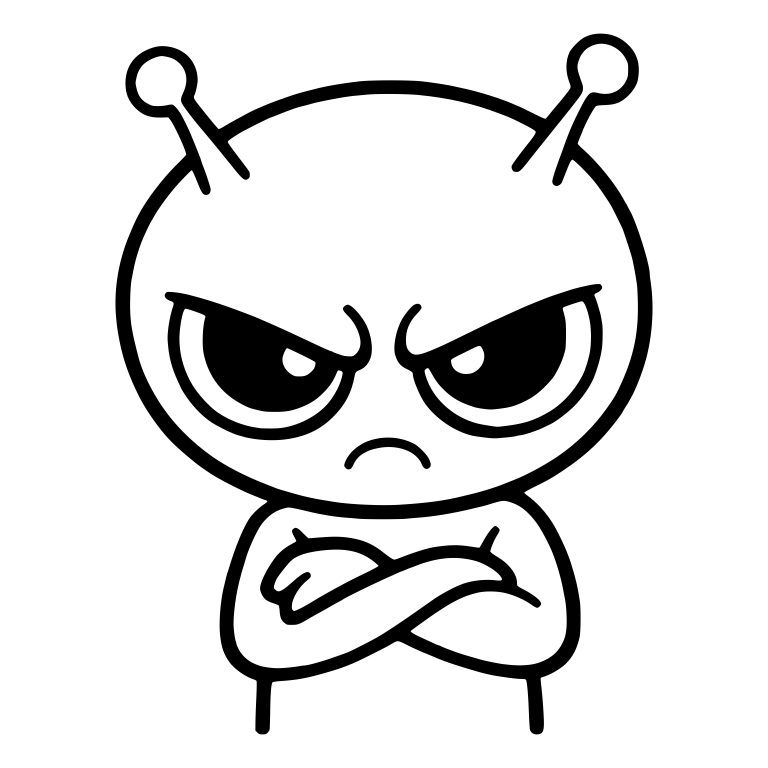 Grumpy Antennae Alien With Big Black Eyes And Thin Legs — free fantasy-creature SVG cut file