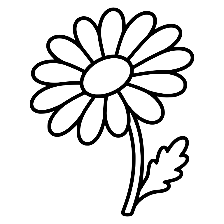 Tilted Daisy With Oval Center And Jagged Leaf — free floral SVG cut file
