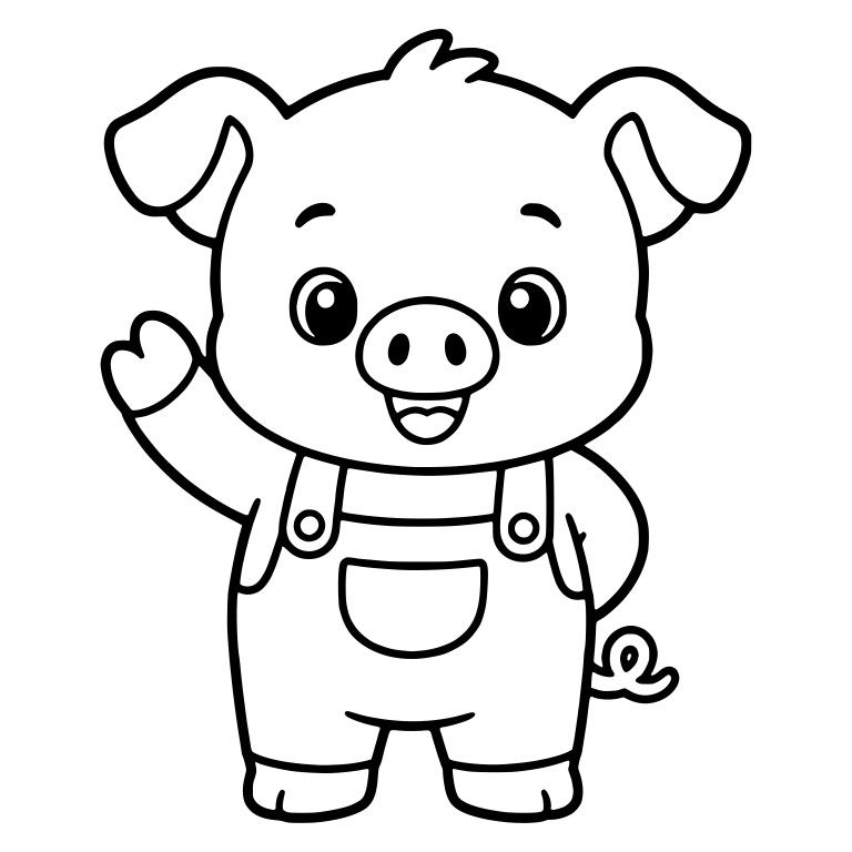 Waving Piglet In Overalls Standing With Curly Tail — free animal SVG cut file
