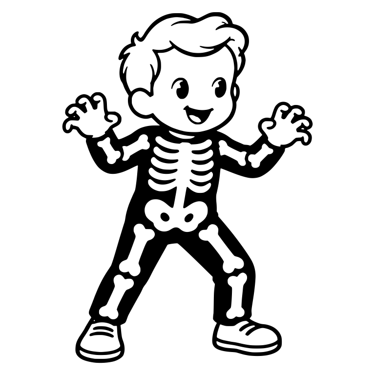 Skeleton Costume Boy Crouching With Spooky Claws — free characters SVG cut file
