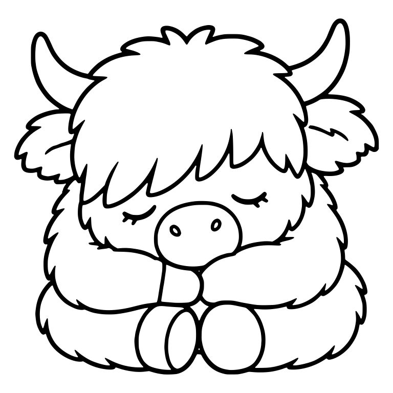 Round Sleepy Highland Cow With Paws Tucked Under Chin — free animal SVG cut file
