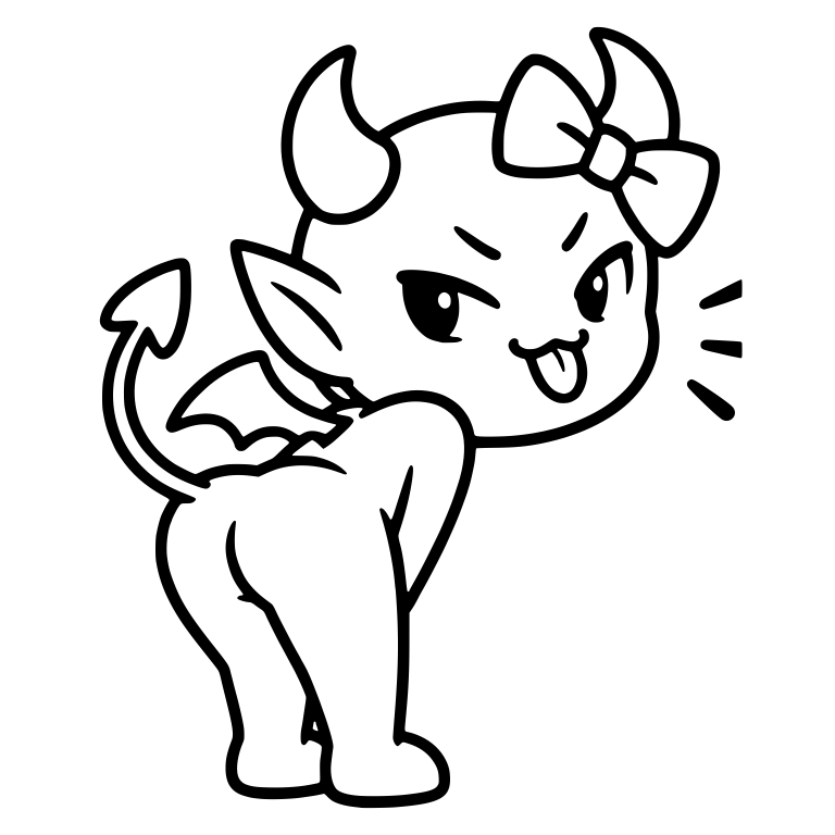 Demon From Behind Sticking Tongue Out With Hair Bow — free fantasy-creature SVG cut file