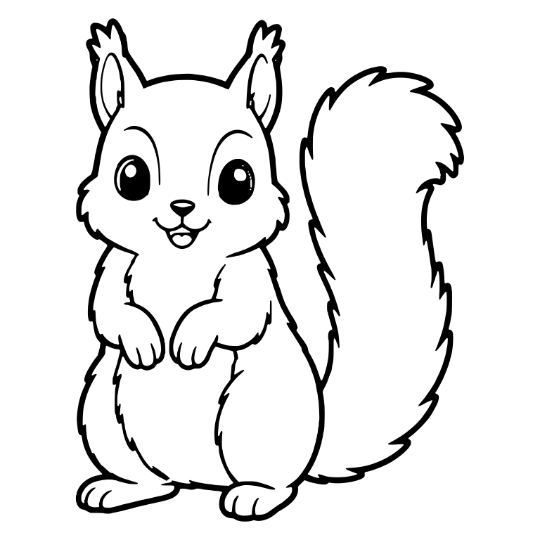 Standing Squirrel with Fluffy Chest Fur and Tall Bushy Tail — free animal SVG cut file
