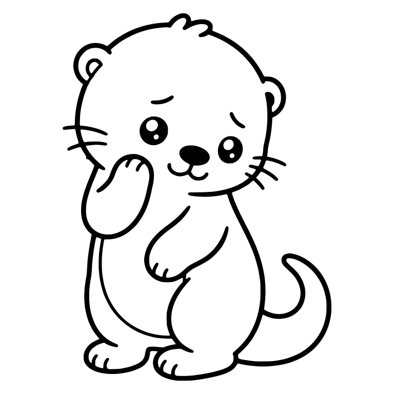 Bashful Kawaii Otter Standing with Paw on Cheek — free animal SVG cut file