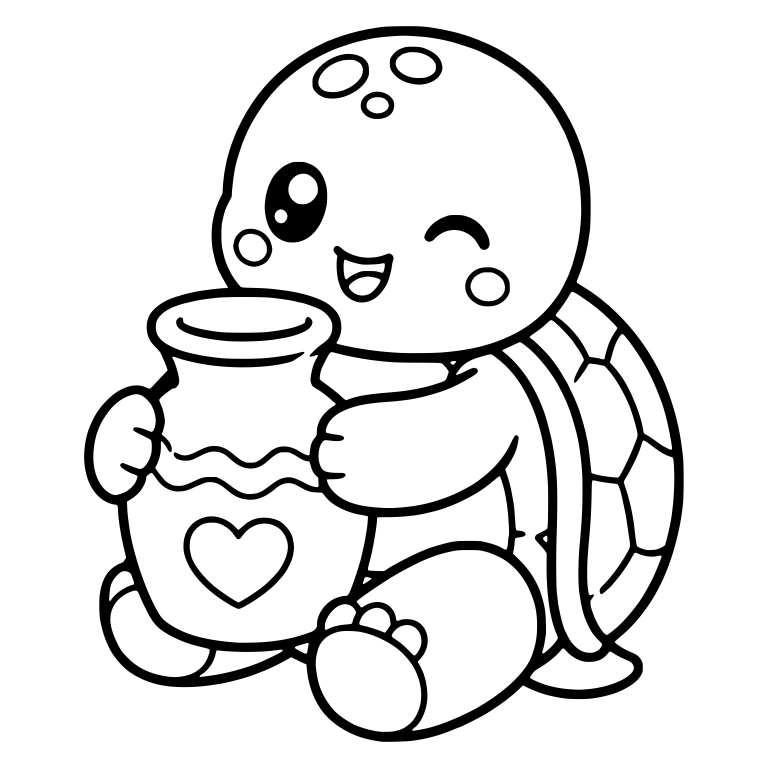 Winking Kawaii Turtle Hugging a Heart Pot — free animal SVG cut file