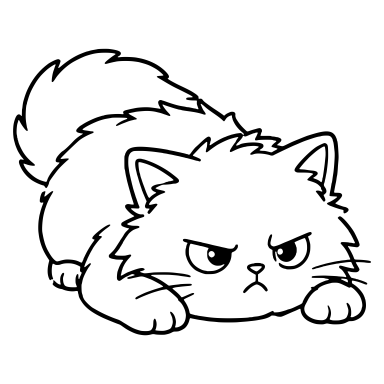 Annoyed Fluffy Kitten Lying Low With Paws Out — free animal SVG cut file