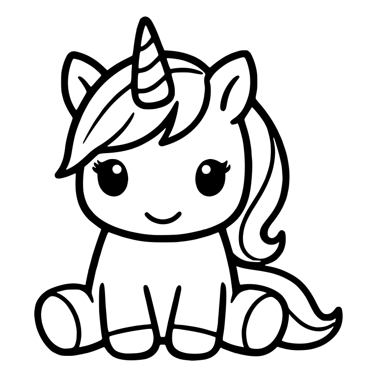 Sitting Baby Unicorn With Swept Fringe and Long Curly Mane — free fantasy-creature SVG cut file