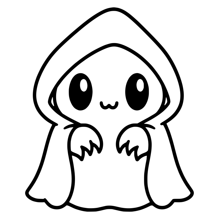 Hooded Cloak Ghost With Big Eyes And Tiny Cat Smile — free fantasy-creature SVG cut file