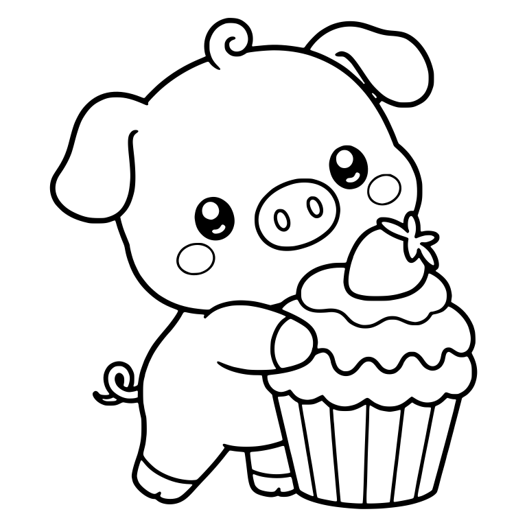 Piglet Hugging Cupcake With Strawberry and Frosting Layers — free animal SVG cut file
