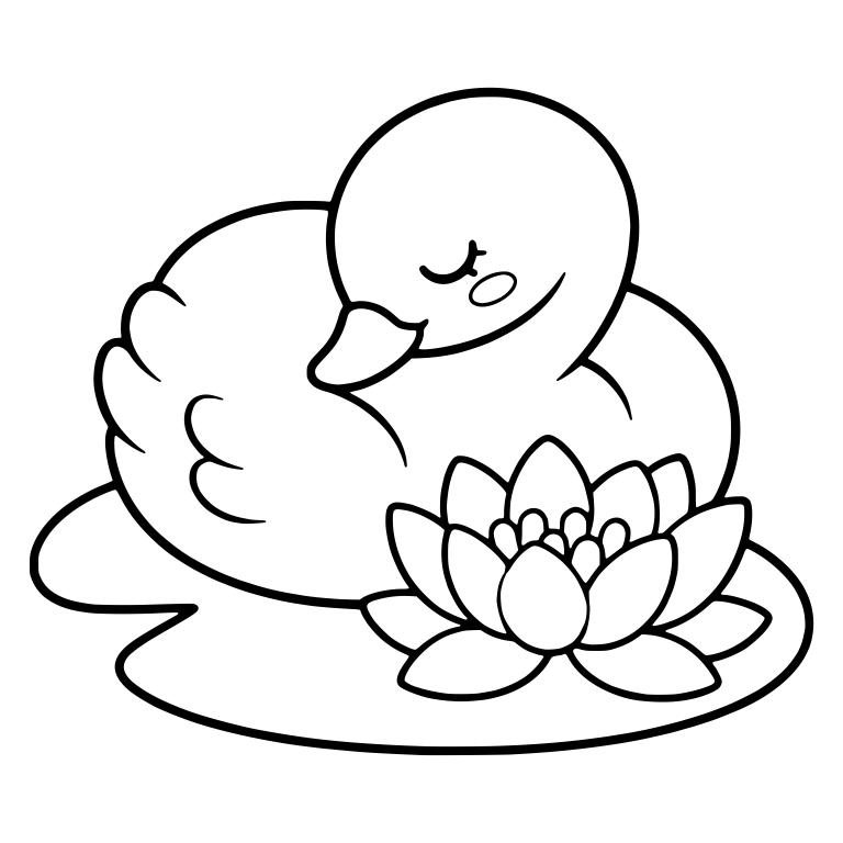 Sleeping Swan Resting on Lily Pad Beside Water Lily — free animal SVG cut file