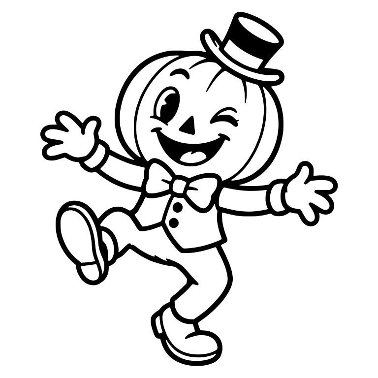 Retro Pumpkin Head in Top Hat Winking and Dancing — free characters SVG cut file