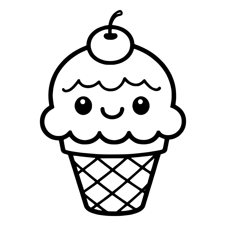 Kawaii Ice Cream Cone With Cherry And Wavy Scoop Lines — free food SVG cut file