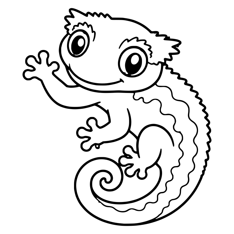Waving Crested Gecko Curled Around Its Spiral Tail — free animal SVG cut file