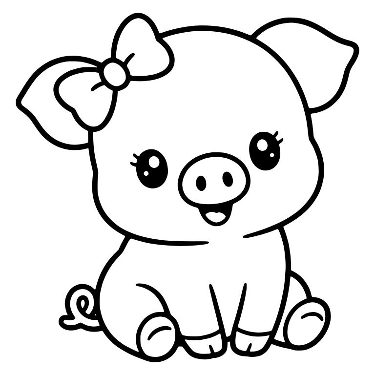 Sitting Piglet With Bow on Ear and Long Lashes — free animal SVG cut file