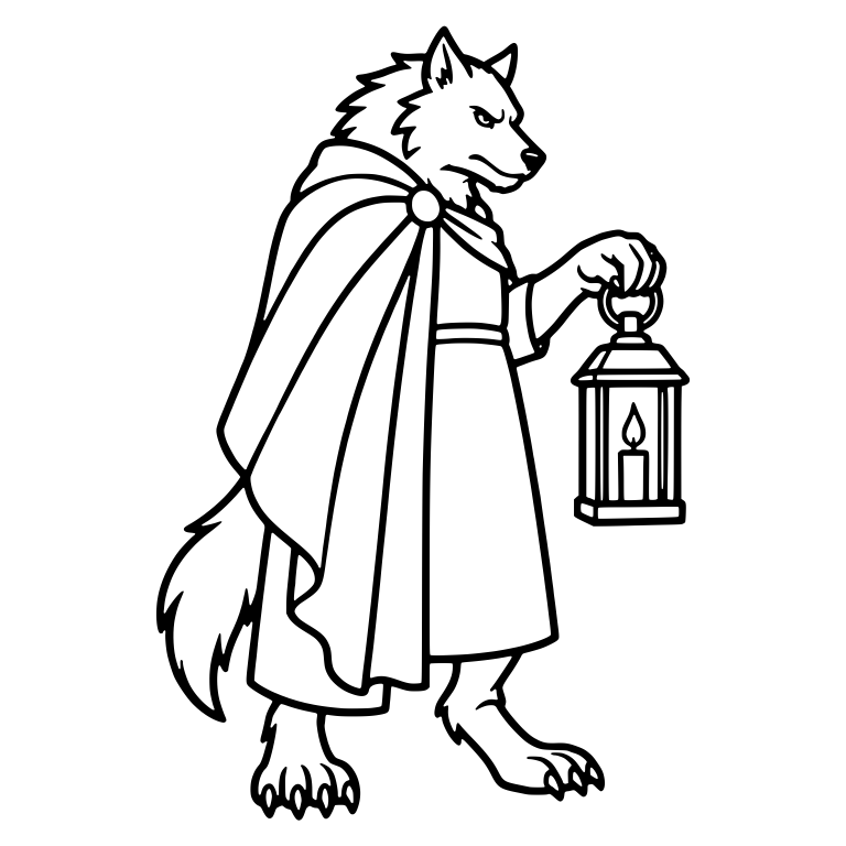 Robed Werewolf Carrying a Candle Lantern — free fantasy-creature SVG cut file