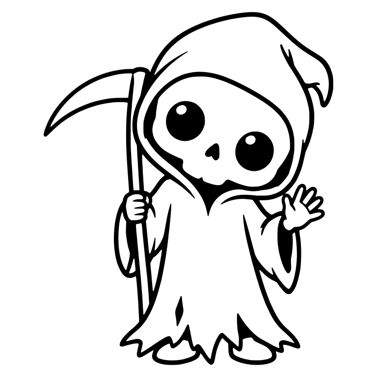 Grim Reaper Waving With Scythe and Curled Hood Tip — free characters SVG cut file