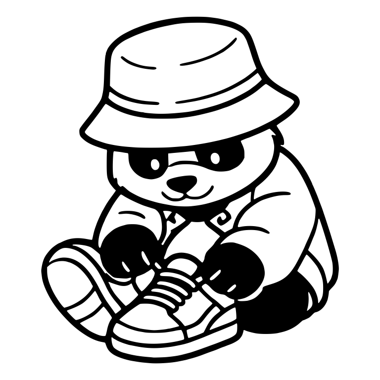 Bucket Hat Panda Sitting And Tying Sneaker Laces — free animal SVG cut file