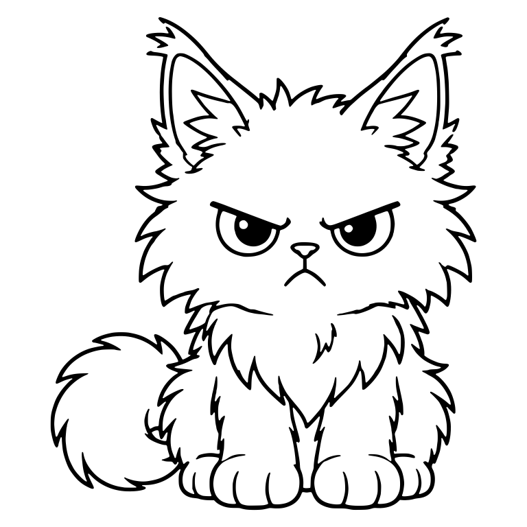 Cranky Shaggy Kitten Sitting With Big Ear Tufts — free animal SVG cut file