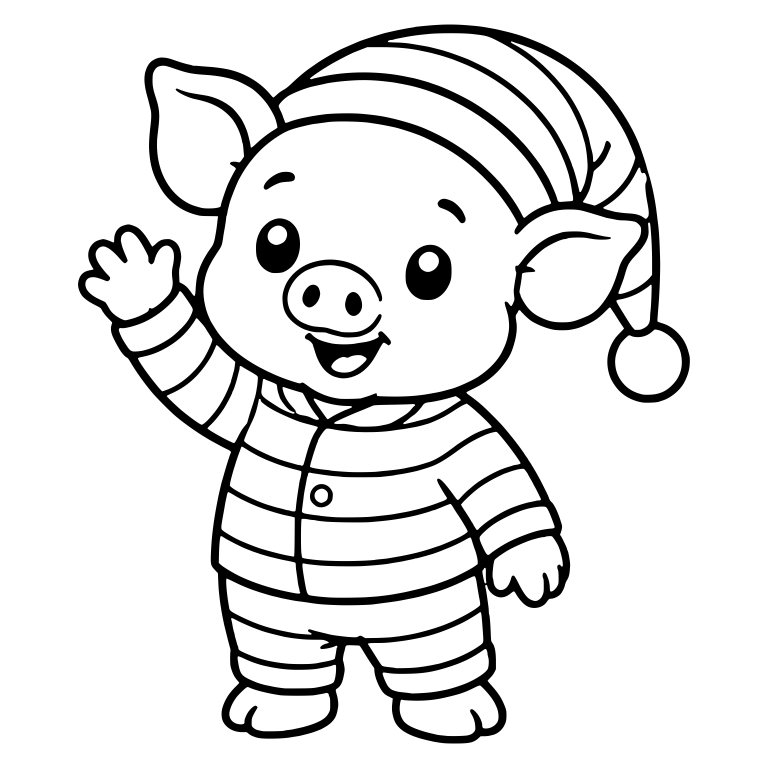 Waving Piglet in Striped Pajamas and Nightcap — free animal SVG cut file