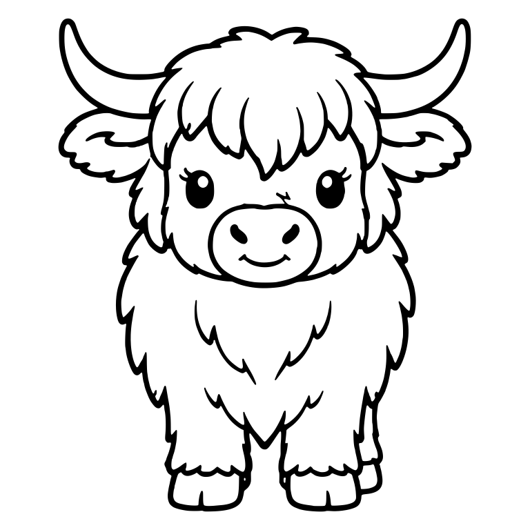 Standing Highland Cow With Long Horns and Eyelashes — free animal SVG cut file