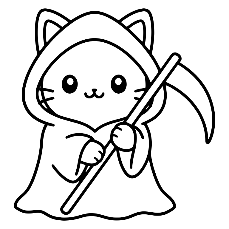 Kawaii Hooded Reaper Cat Gripping a Scythe With Both Paws — free animal SVG cut file