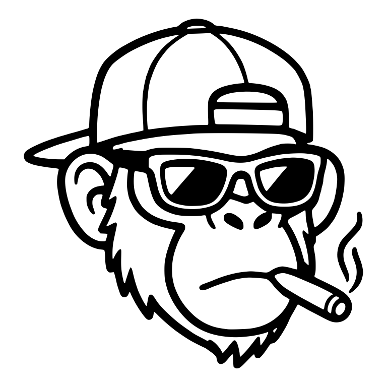 Chimp in Cap and Sunglasses With Cigar and Smoke Wisps — free animal SVG cut file