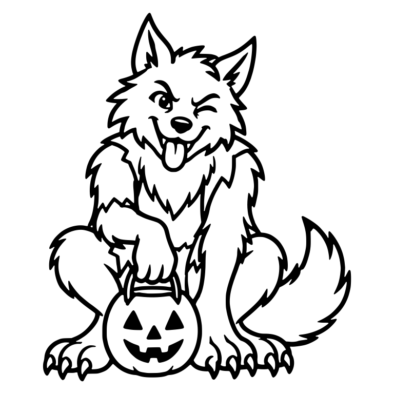 Winking Werewolf Holding Jack-O'-Lantern Candy Pail — free fantasy-creature SVG cut file