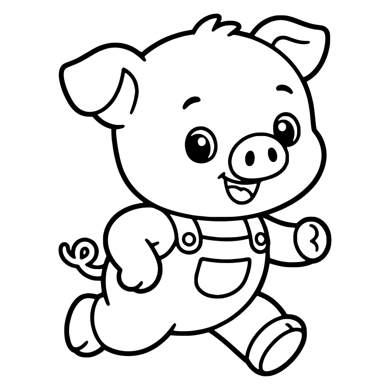 Running Piglet In Overalls With Curly Tail — free animal SVG cut file