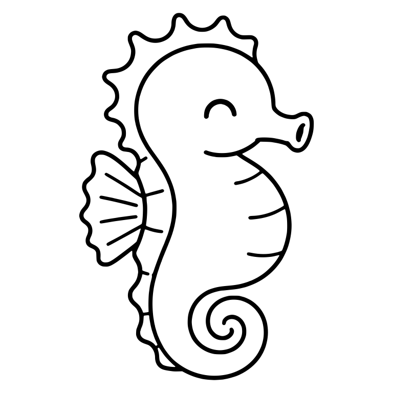 Pot-Bellied Kawaii Seahorse with Happy Closed Eye — free animal SVG cut file